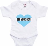 See you soon blauw hart gender reveal cadeau tekst baby rompertje wit jongens - Kraamcadeau - Babykleding 68