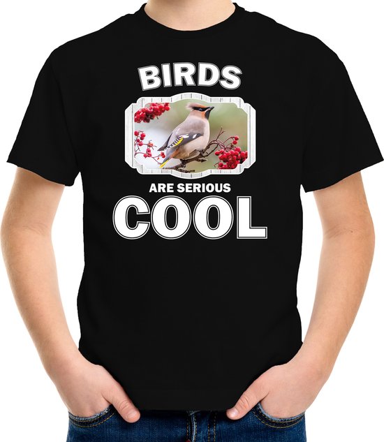 Dieren vogels t-shirt zwart kinderen - birds are serious cool shirt  jongens/ meisjes - cadeau shirt pestvogel/ vogels liefhebber - kinderkleding / kleding 146/152