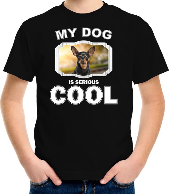 Dwergpinscher honden t-shirt my dog is serious cool zwart - kinderen - Dwergpinschers liefhebber cadeau shirt - kinderkleding / kleding 122/128