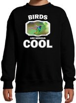 Dieren vogels sweater zwart kinderen - birds are serious cool trui jongens/ meisjes - cadeau kolibrie vogel/ vogels liefhebber - kinderkleding / kleding 122/128