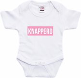 Knapperd tekst baby rompertje roze/wit meisjes - Kraamcadeau - Babykleding 56