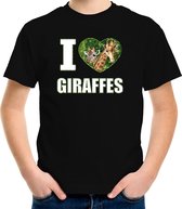 I love giraffes t-shirt met dieren foto van een giraf zwart voor kinderen - cadeau shirt giraffen liefhebber - kinderkleding / kleding 158/164