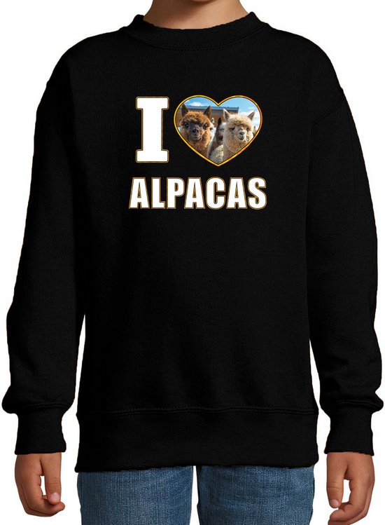 I love alpacas sweater met dieren foto van een alpaca zwart voor kinderen - cadeau trui alpacas liefhebber - kinderkleding / kleding 134/146