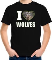 I love wolves t-shirt met dieren foto van een wolf zwart voor kinderen - cadeau shirt wolven liefhebber - kinderkleding / kleding 110/116