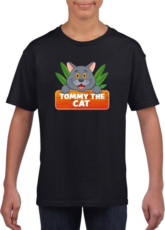 Tommy de kat t-shirt zwart voor kinderen - unisex - katten / poezen shirt - kinderkleding / kleding 146/152