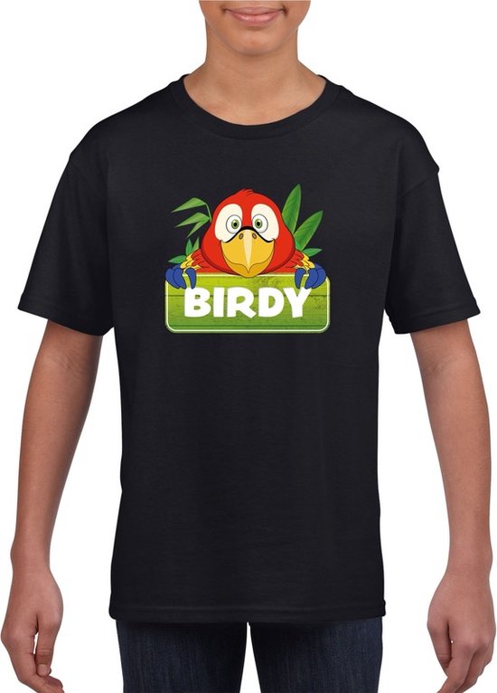 Birdy de papegaai t-shirt zwart voor kinderen - unisex - papegaaien shirt - kinderkleding / kleding 146/152