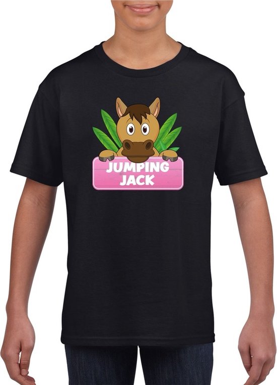 Jumping Jack t-shirt zwart voor meisjes - paarden shirt - kinderkleding / kleding 158/164