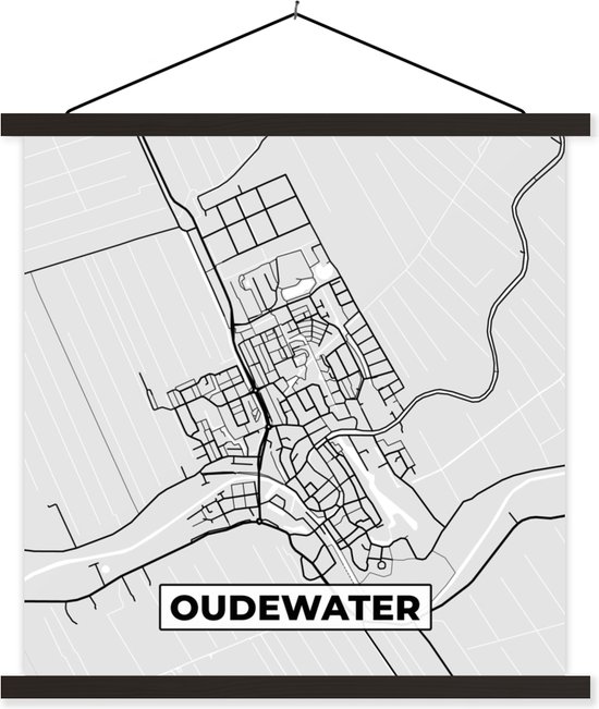 Porte-affiche avec affiche - Affiche scolaire - Plan d'étage - Carte - Oudewater - Plan de la ville - 40x40 cm - Lattes noires