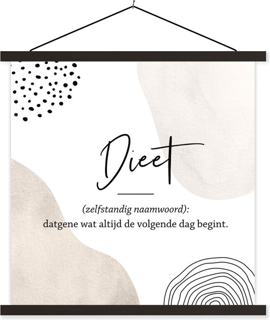 Posterhanger incl. Poster - Schoolplaat - Spreuken - Quotes - Dieet - Woordenboek - Dieet definitie - 90x90 cm - Zwarte latten