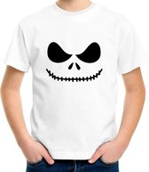Skelet gezicht Halloween verkleed t-shirt wit voor kinderen 134/140