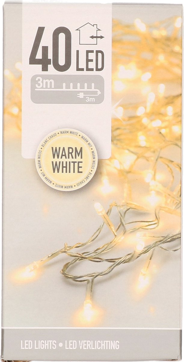 Kerstverlichting transparant snoer met 40 lampjes warm wit 300 cm
