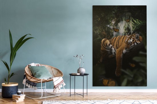 Toile - Nature - Papillon - Tigre - Jungle - Décoration murale - 120x180 cm - Intérieur toile
