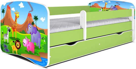Kocot Kids - Bed babydreams groen safari met lade met matras 140/70 - Kinderbed - Groen