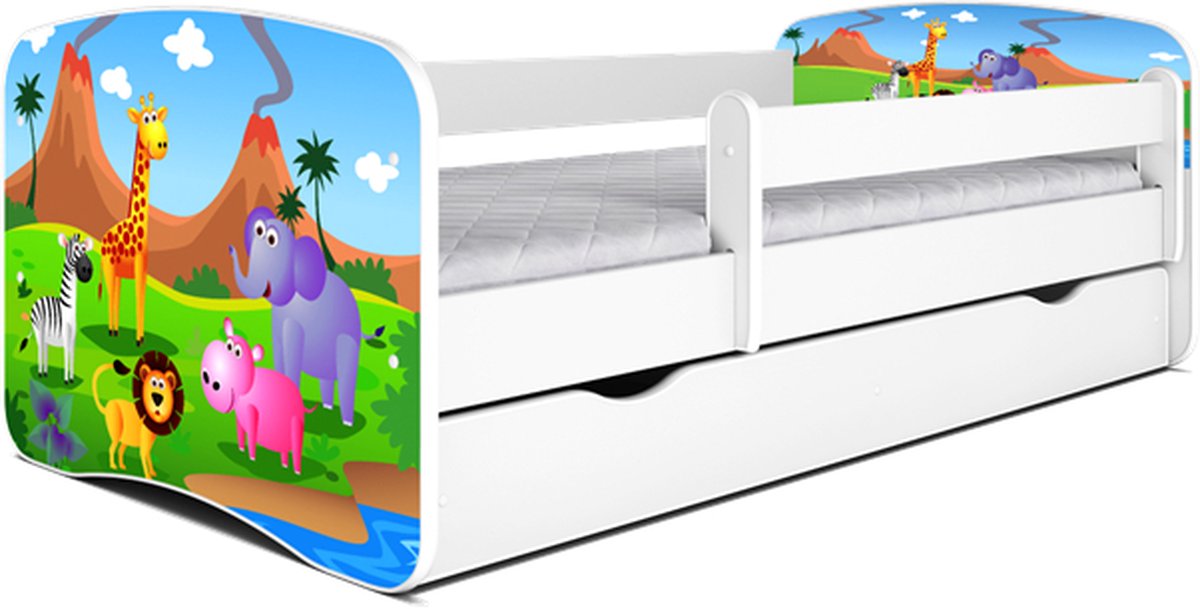 Kocot Kids - Bed babydreams wit safari met lade zonder matras 180/80 - Kinderbed - Wit