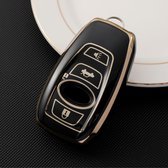 Zachte TPU Sleutelcover Zwart - Gouden Randen - Sleutelhoesje Geschikt voor Subaru Forester / Legacy / Outback - Sleutel Hoesje Cover - Auto Accessoires