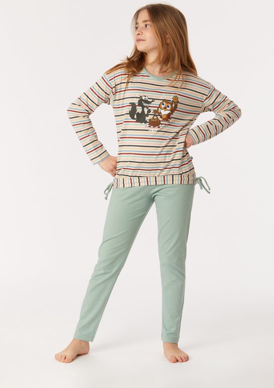 Woody pyjama meisjes/dames - multicolor gestreept - uil - 222-1-BSL-S/931 - maat 98