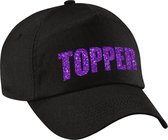 Topper verkleed pet zwart met paarse letters - volwassenen - Toppers