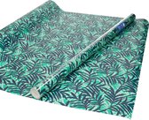 4x rollen inpakpapier groen met donker blauwe bladeren design - 70 x 200 cm - kadopapier / cadeaupapier