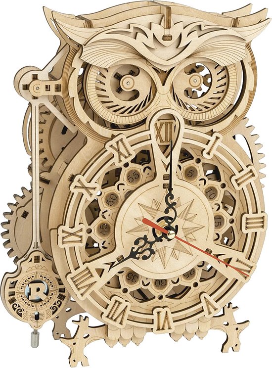 Robotime, Houten Puzzel 3D Uil/ Owl Clock, LK503, 20,6x12,8x26,5cm