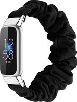 Textiel Smartwatch bandje - Geschikt voor Fitbit Luxe scrunchie bandje - zwart - Strap-it Horlogeband / Polsband / Armband