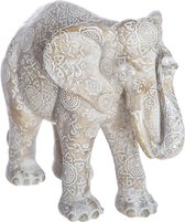 Figurine animal éléphant/déco maison Mandala beige blanc - 19 x 10 x 15 cm - Figurines éléphants