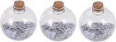 3x Transparante fles kerstballen met witte sterren 8 cm - Onbreekbare kerstballen - Kerstboomversiering wit