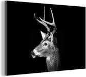 Wanddecoratie Metaal - Aluminium Schilderij Industrieel - Dierenprofiel hert in zwart-wit - 120x80 cm - Dibond - Foto op aluminium - Industriële muurdecoratie - Voor de woonkamer/slaapkamer