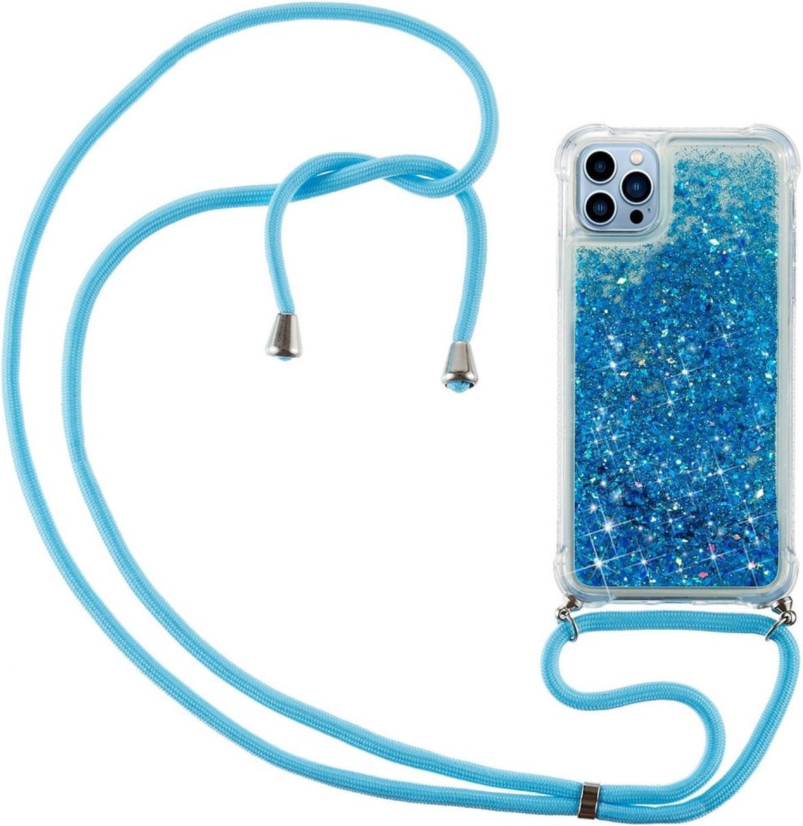 Lunso - Backcover hoes met koord - Geschikt voor iPhone 14 Pro - Glitter Blauw