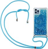 Lunso - Backcover hoes met koord - Geschikt voor iPhone 14 Pro - Glitter Blauw