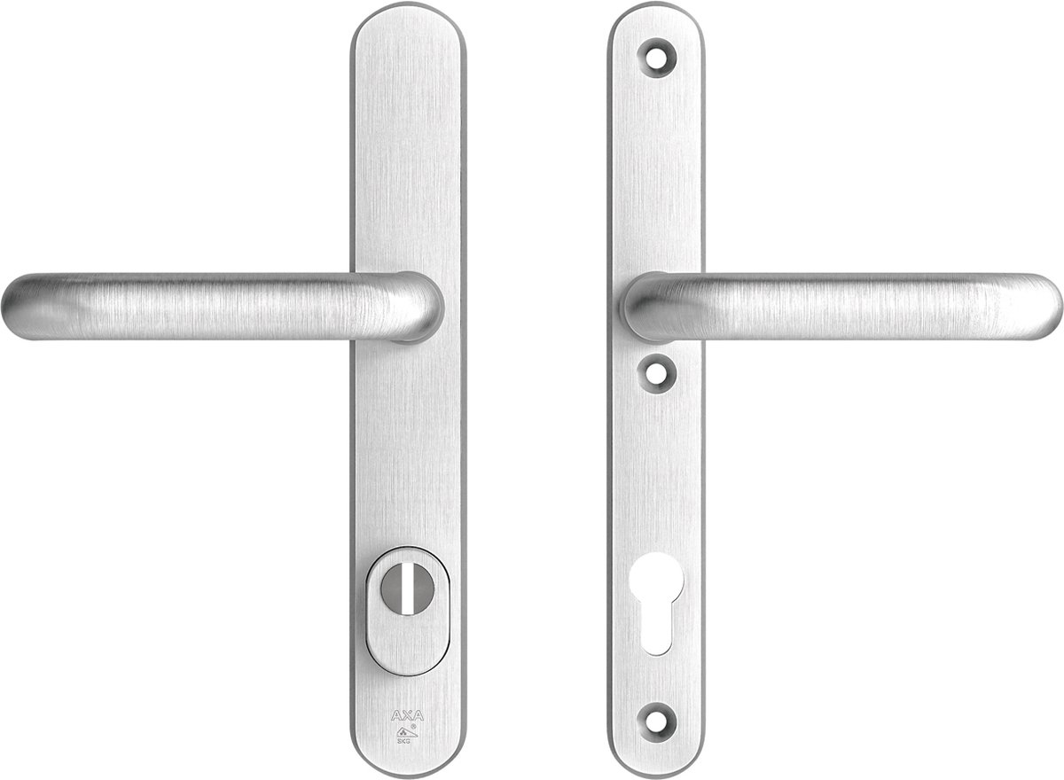 AXA Veiligheidsbeslag (Oval Plus) Smal Aluminium geslepen: Kruk-Kruk (model U) PC92 met kerntrekbeveiliging SKG***