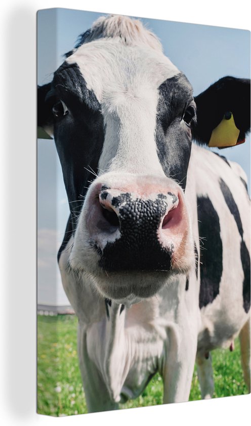 Toile - Vache - Zwart et blanc - Gros plan - Nature - Animal - Peinture sur toile vache - Décoration murale - 90x140 cm
