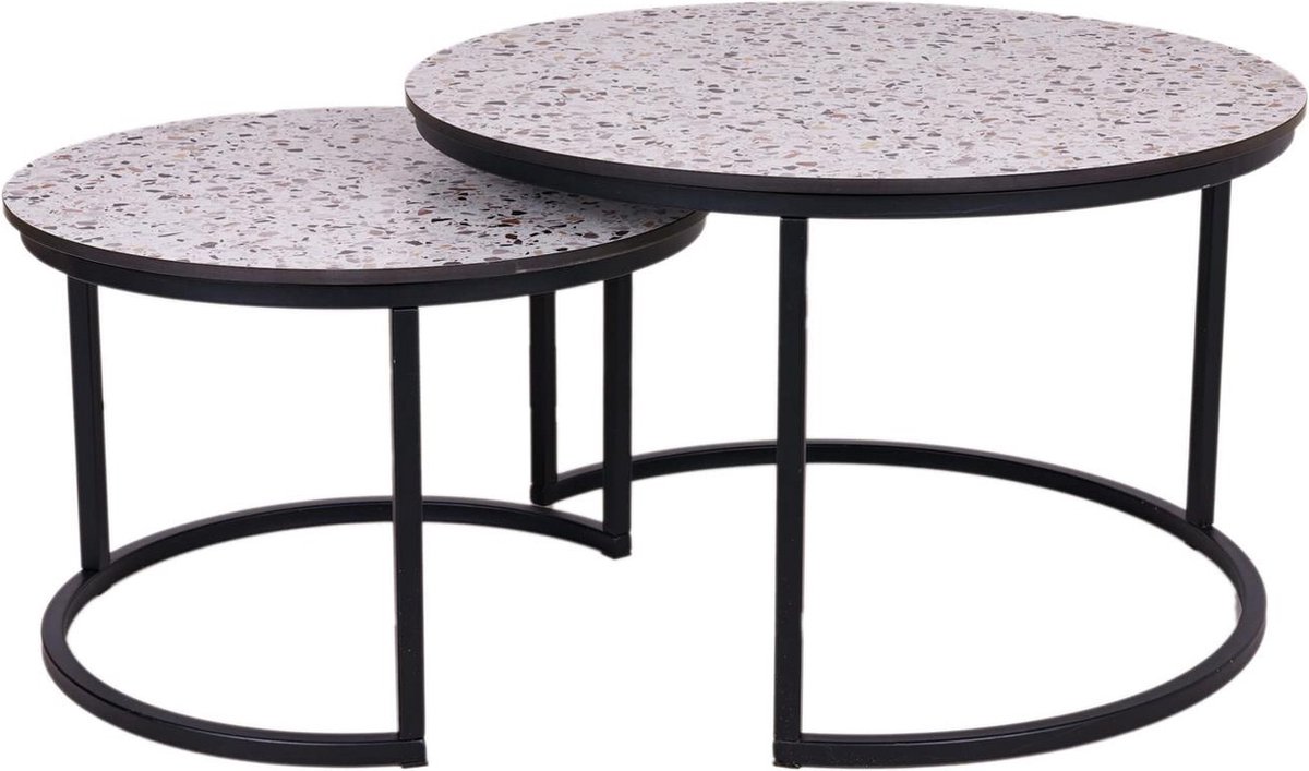MaximaVida ronde salontafel set Lucca XL 75 en 58 cm - HPL terrazzo look Wit