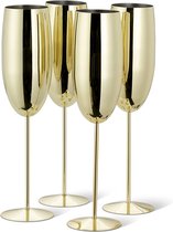 Oak & Steel 4 RVS Champagneglazen (285 ml, 25 cm), Goud - Stijlvol Cadeau voor Vrienden & Familie
