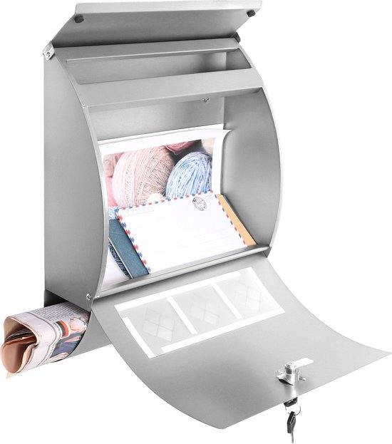 Boîte Aux Lettres Avec Porte-journaux V37 Boîte Postale Murale Acier Inox Boîte Aux Lettres Gris