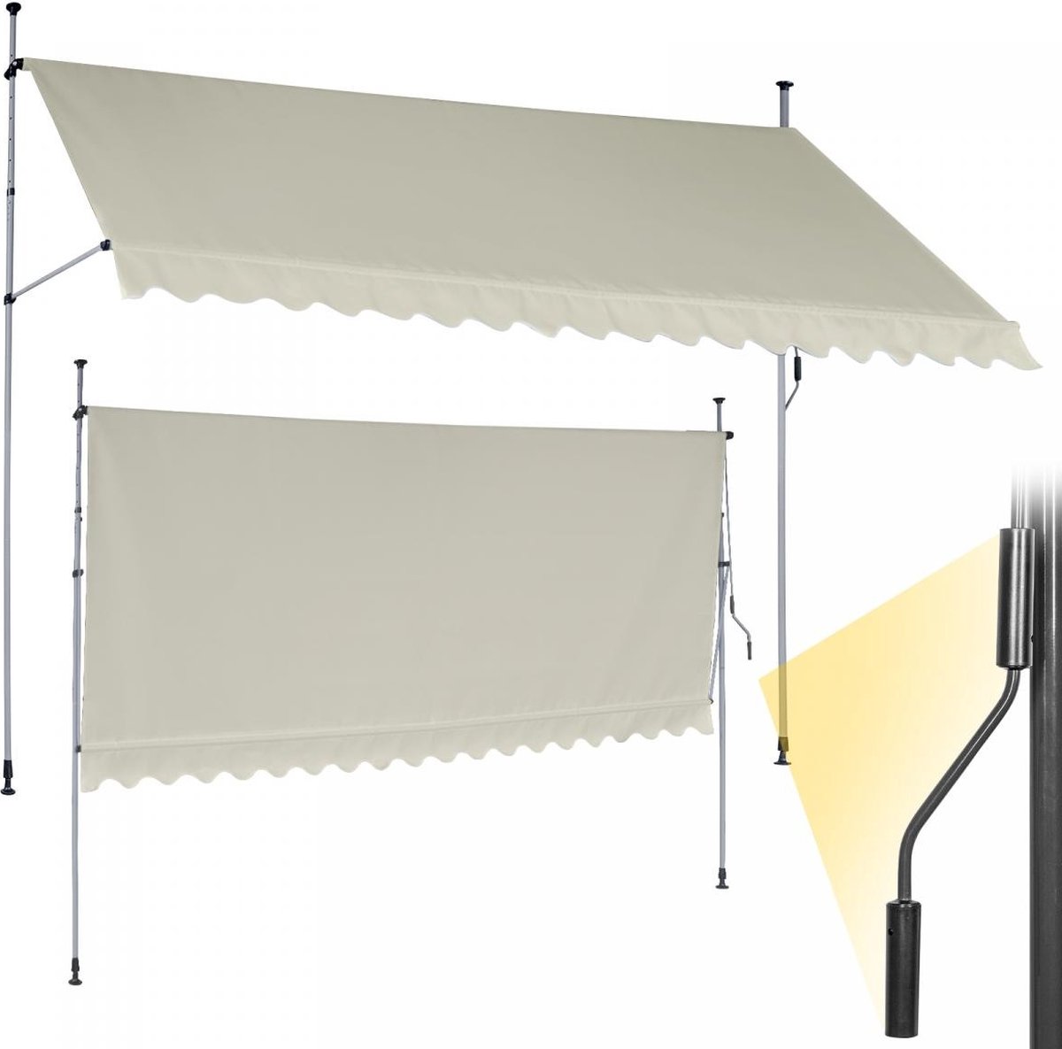 GoodVibes - In Hoogte Verstelbare Luifel met UV-bescherming en Slinger - 400x80 cm - Waterafstotend voor op het Balkon of Terras - Zonbescherming - Zonnescherm - Terrasluifel - Beige