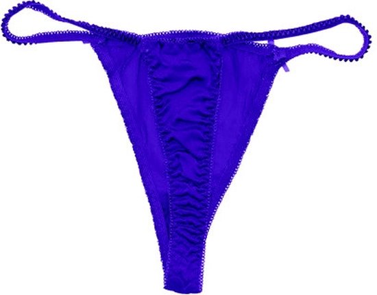 Zijde g-string met strikjes dames - donkerblauw