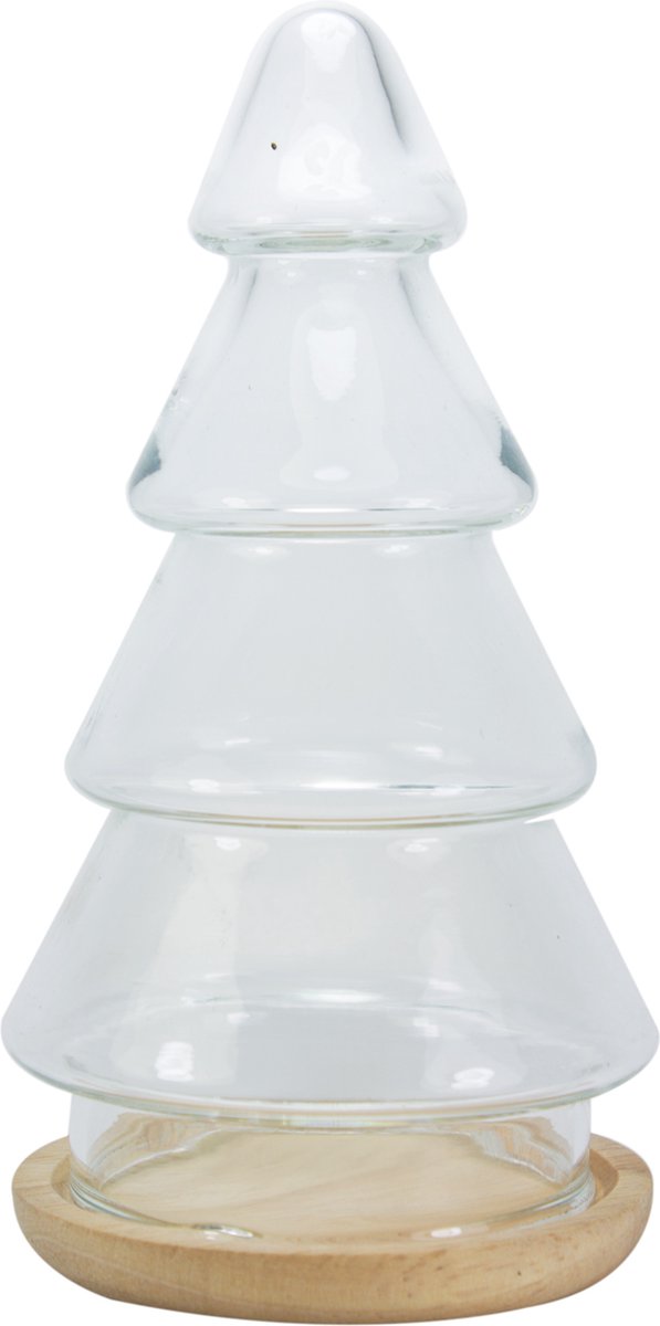 TAK Design Kerstboom L - Incl. Houten Onderzetter - Glas - Ø 11 x 18,5 cm - Transparant