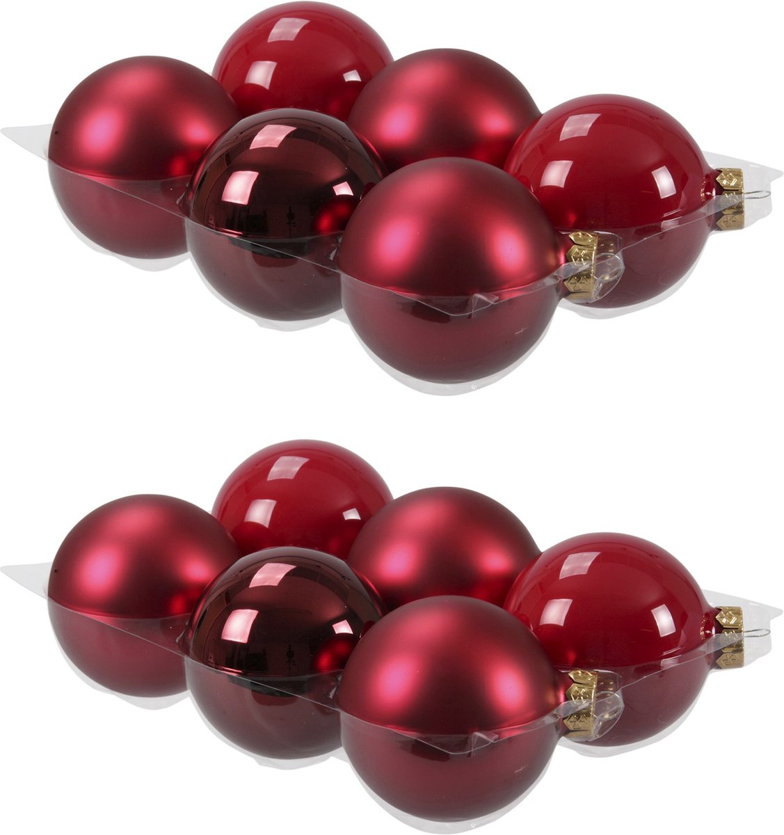 Othmar Decorations Kerstballen - 12x stuks - rood - D8 cm - glas - mat/glans - kerstversiering