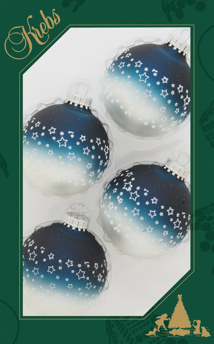 12x stuks luxe glazen kerstballen 7 cm blauw/wit met sterren - Kerstversiering/kerstboomversiering