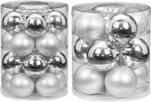 42x stuks glazen kerstballen elegant zilver mix 6 en 8 cm glans en mat - Kerstversiering/kerstboomversiering