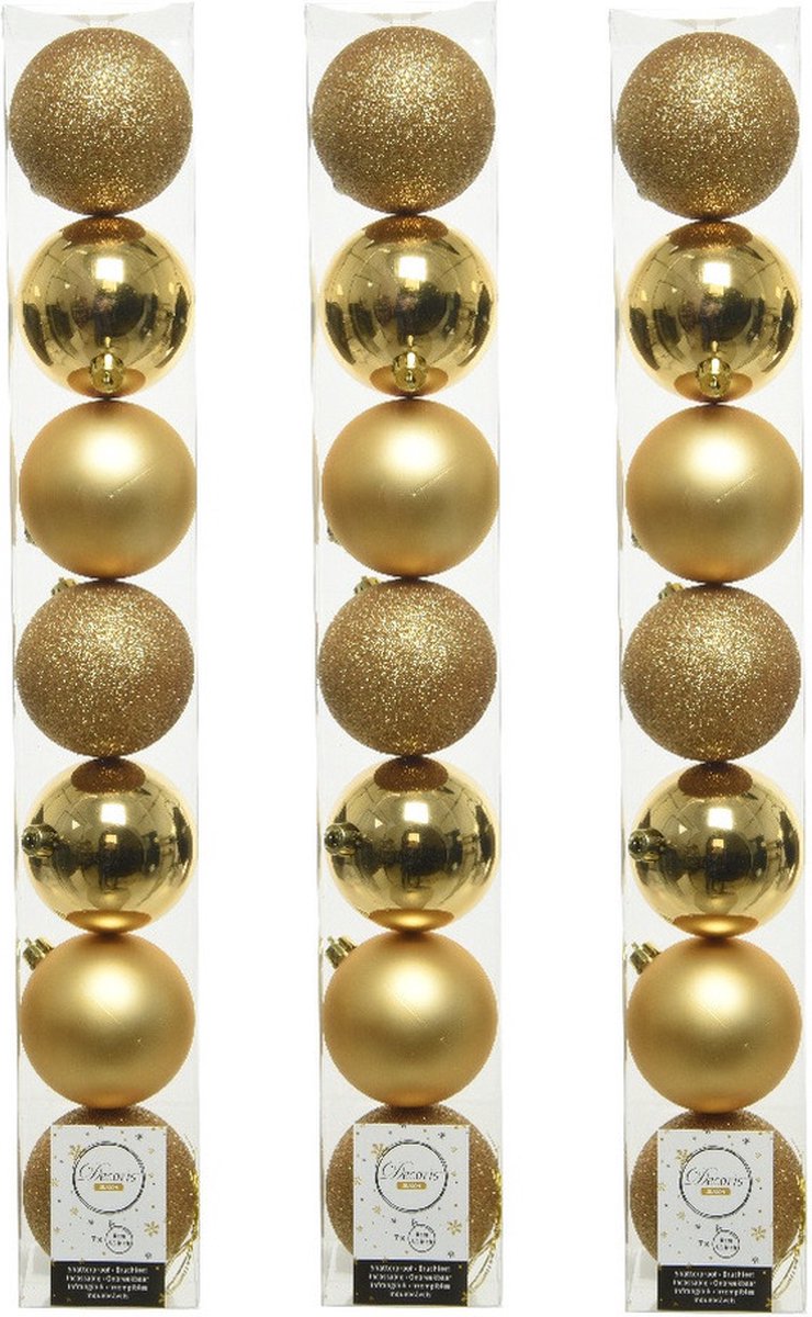 21x stuks kunststof kerstballen gouden 8 cm - Mix - Onbreekbare plastic kerstballen