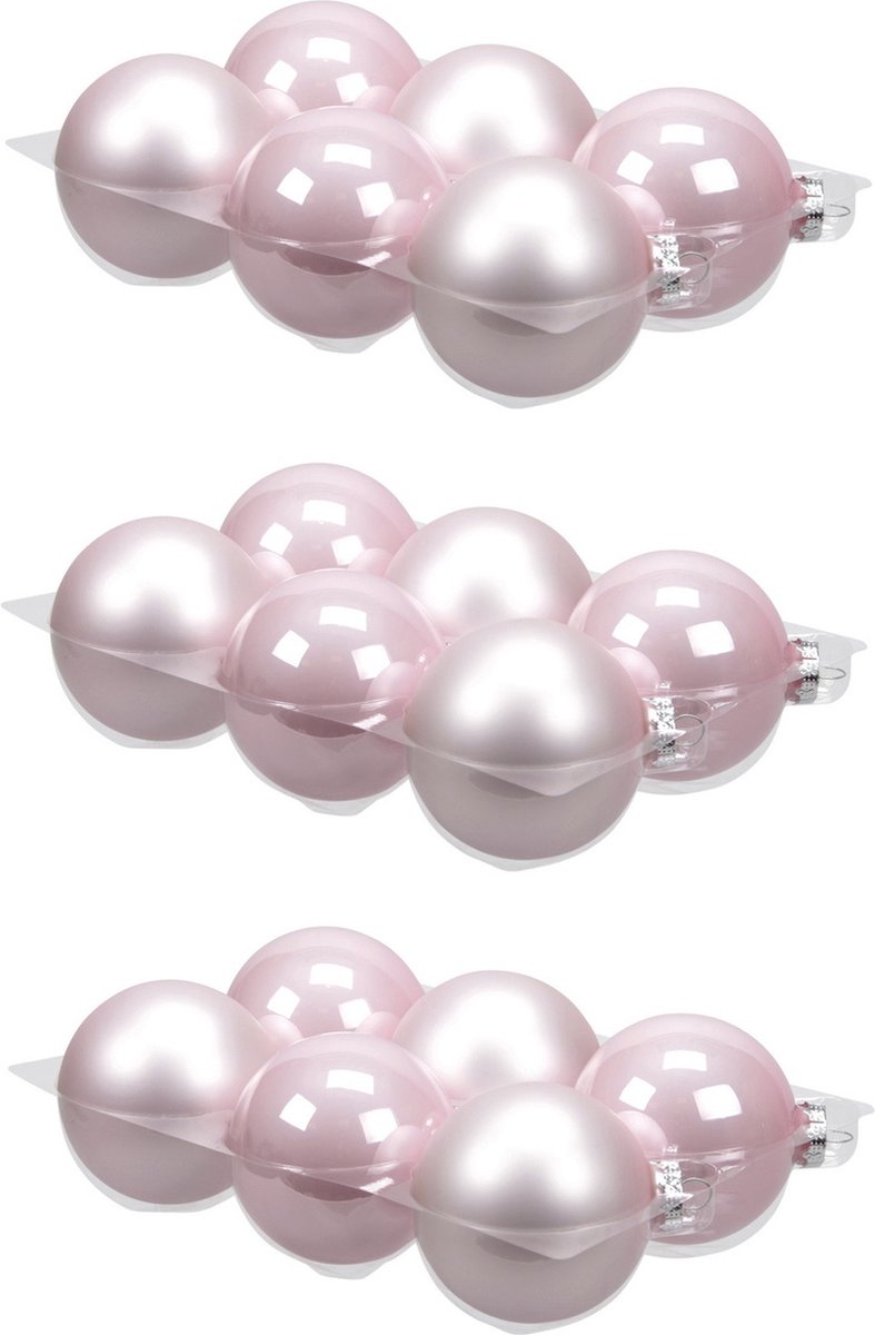 18x stuks kerstversiering kerstballen roze (powder) van glas - 8 cm - mat/glans - Kerstboomversiering