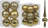 Kerstversiering kunststof kerstballen met piek in goud 6 en 8 cm pakket van 37x stuks - glans/mat/glitter mix