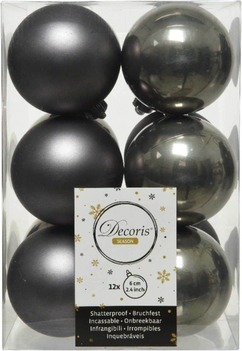 48x stuks kunststof kerstballen antraciet (warm grey) 6 cm - Mat/glans - Onbreekbare plastic kerstballen