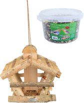 Vogelhuisje/voedersilo hout 30 cm inclusief 4-seizoenen energy vogelvoer - Vogel voederstation - Vogelvoederhuisje