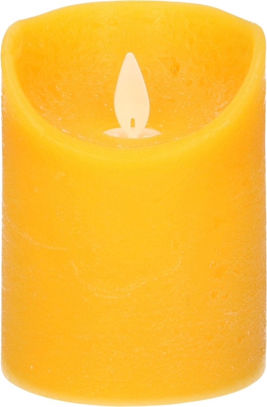 1x Oker gele LED kaarsen / stompkaarsen 10 cm - Luxe kaarsen op batterijen met bewegende vlam