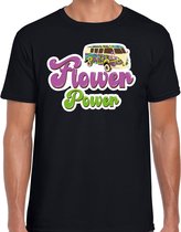 Jaren 60 Flower Power verkleed shirt zwart met hippie busje heren - Sixties/jaren 60 kleding S