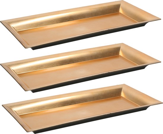 3x stuks rechthoekige gouden kaarsenplateaus/kaarsenborden 36 cm - onderborden / kaarsenborden / onderzet borden voor kaarsen
