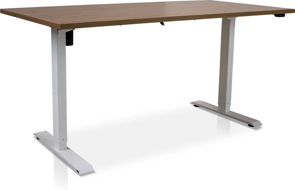 Zit-sta bureau elektrisch verstelbaar - MRC EASY | 160 x 80 cm | inclusief stekkerdoos en kabelklemmen | frame wit - blad havanna
