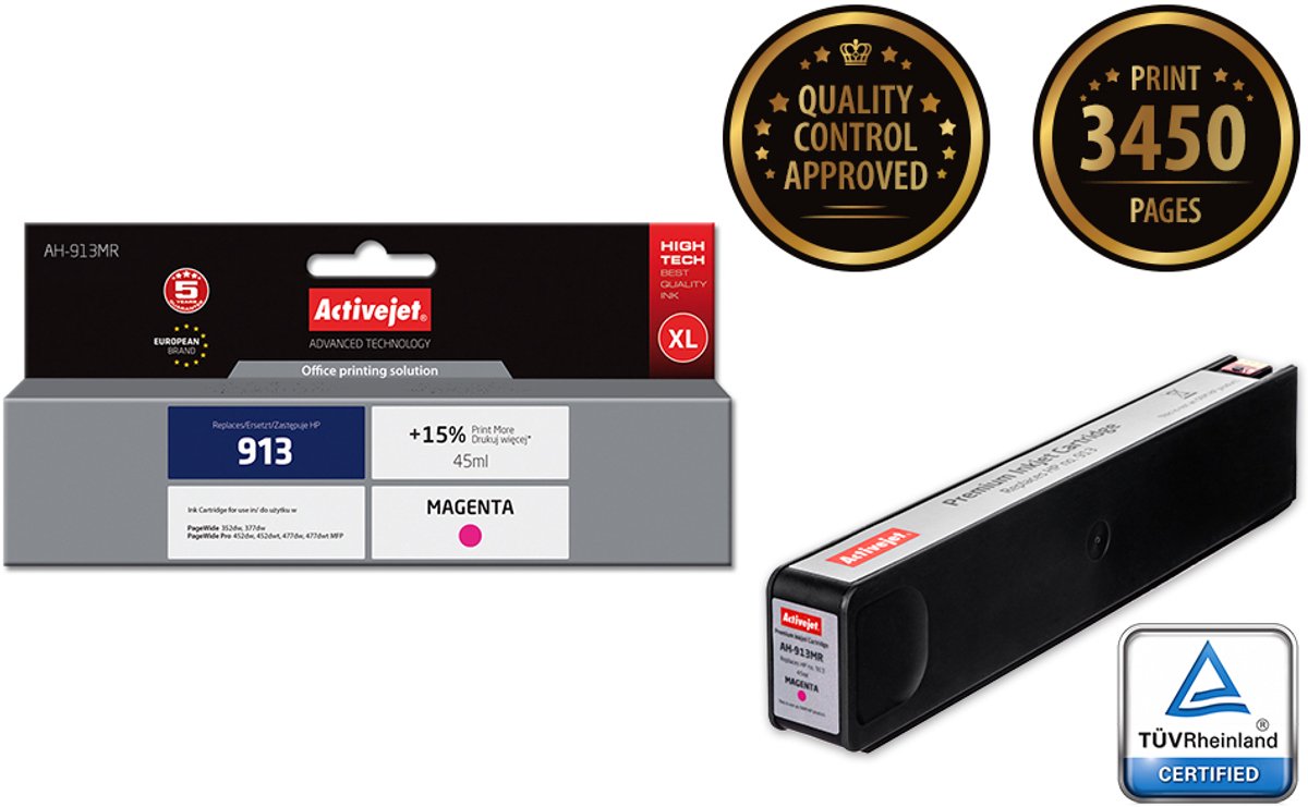 Activejet AH-913MR inkt (vervanging HP 913 F6T78AE; Premium; 45 ml; rood)